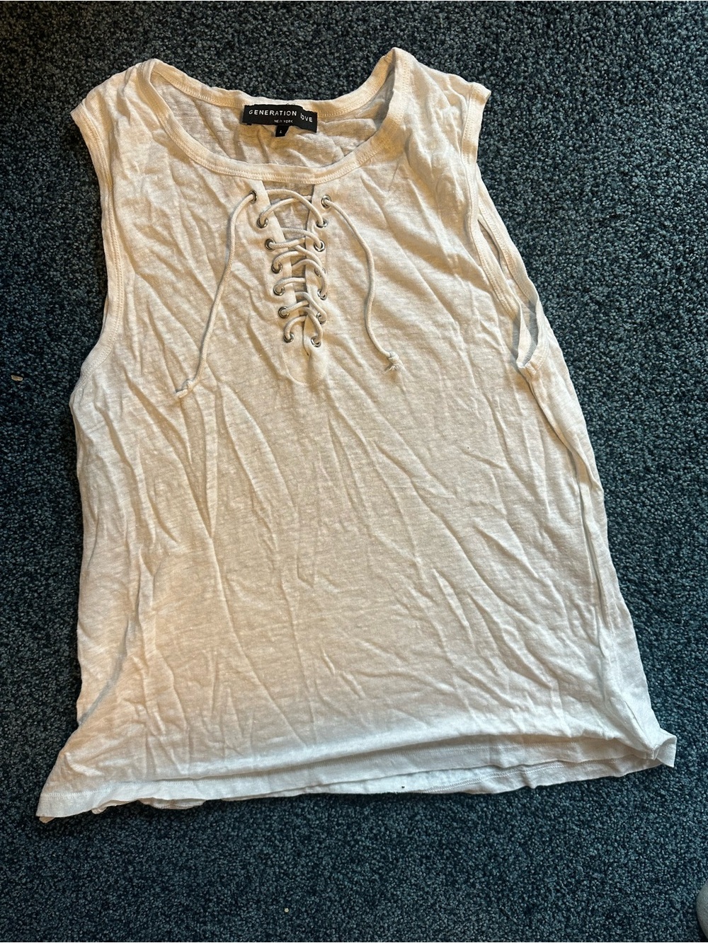 Generation Love Large L linen sleeveless white top lace up never worn